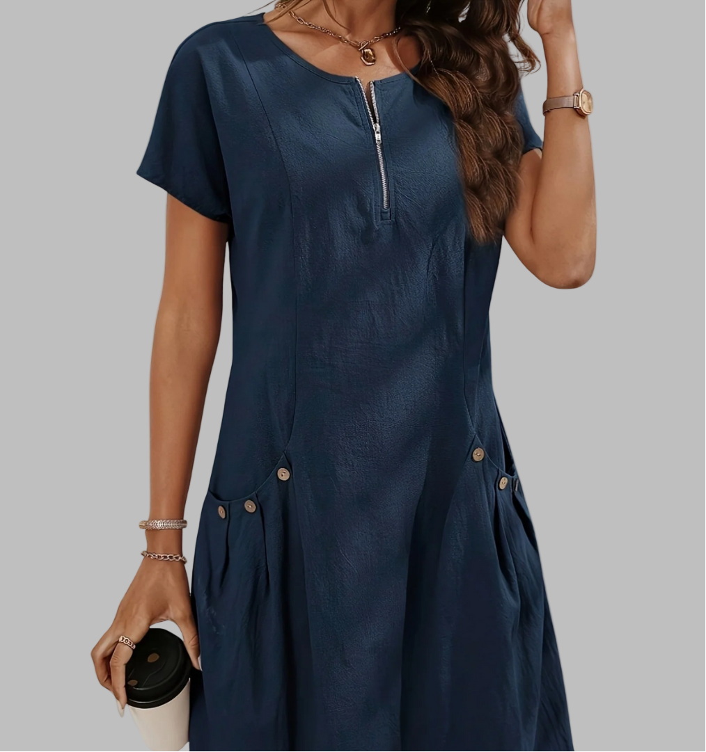 Delia - The Delia Zip-Front Cotton Dress With Pockets