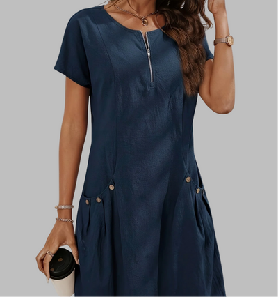 Delia - The Delia Zip-Front Cotton Dress With Pockets