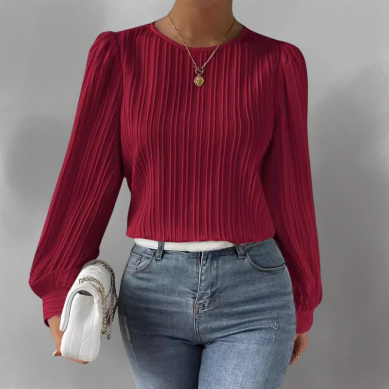 Eleve - Elegant Pleated Blouse with Long Sleeves
