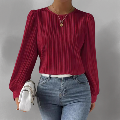 Eleve - Elegant Pleated Blouse with Long Sleeves