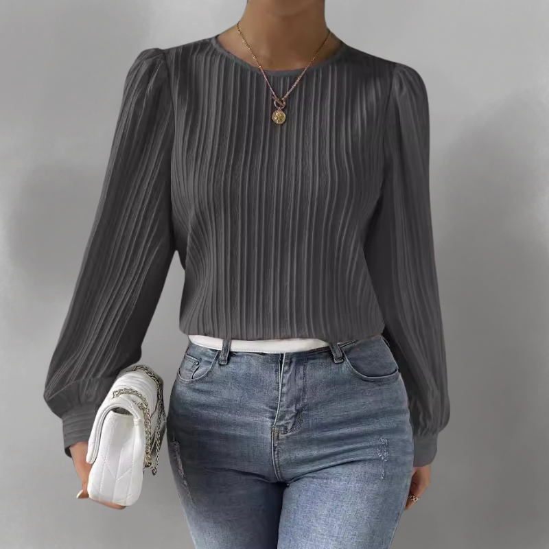 Eleve - Elegant Pleated Blouse with Long Sleeves
