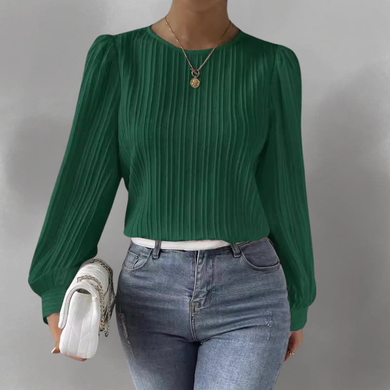 Eleve - Elegant Pleated Blouse with Long Sleeves