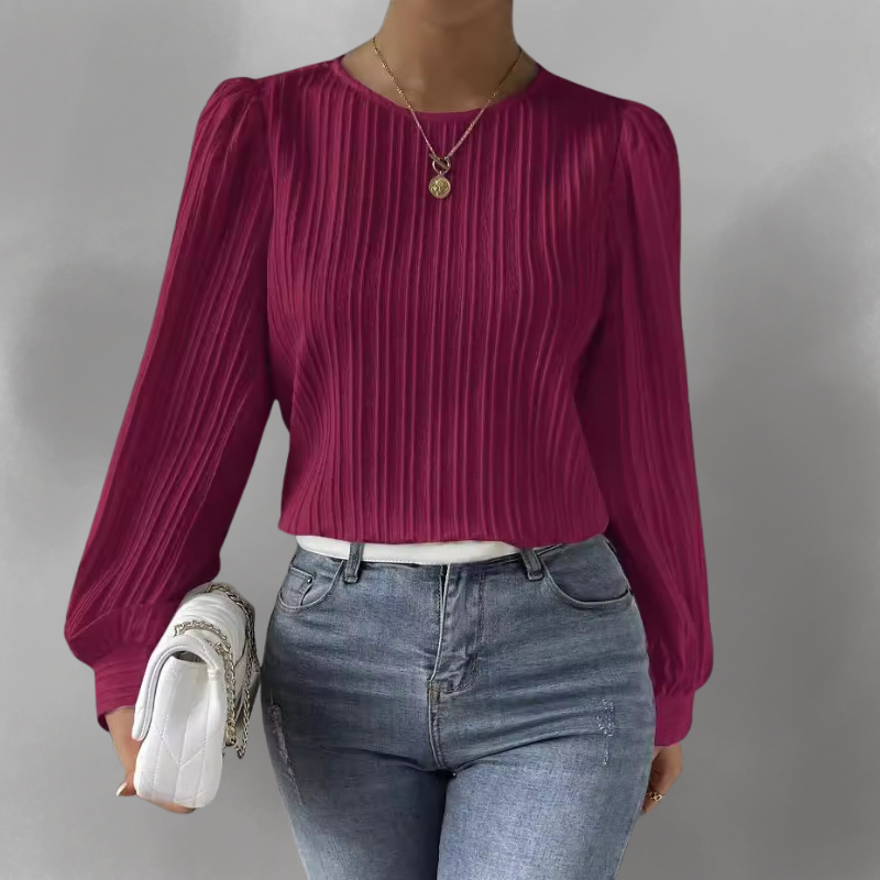 Eleve - Elegant Pleated Blouse with Long Sleeves