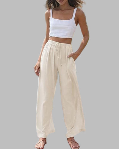 WEIVS - COTTON AND LINEN WIDE LEG PANTS