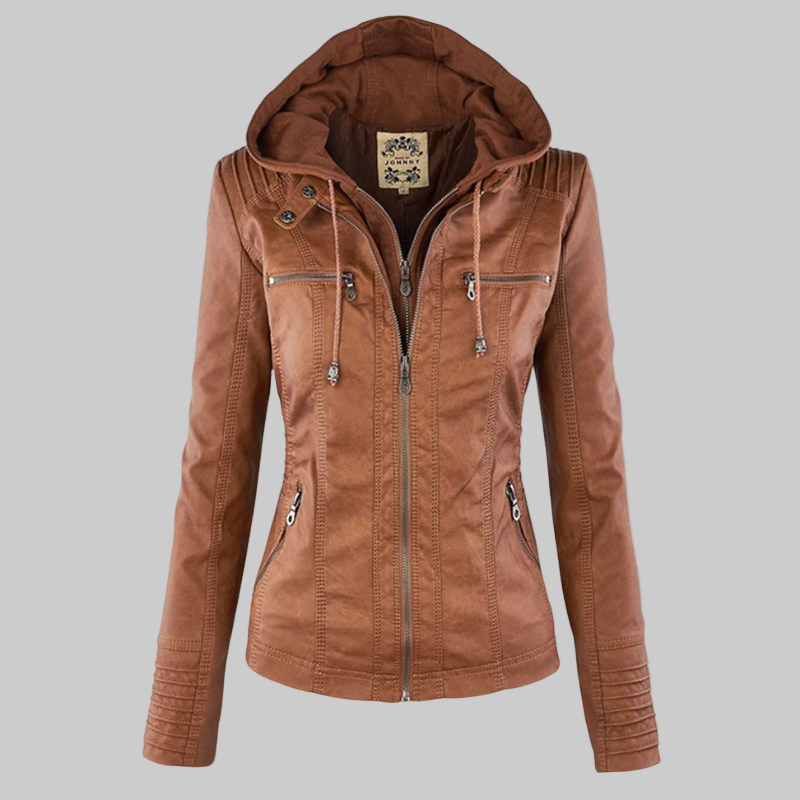 Tia | Modern leather jacket with hood