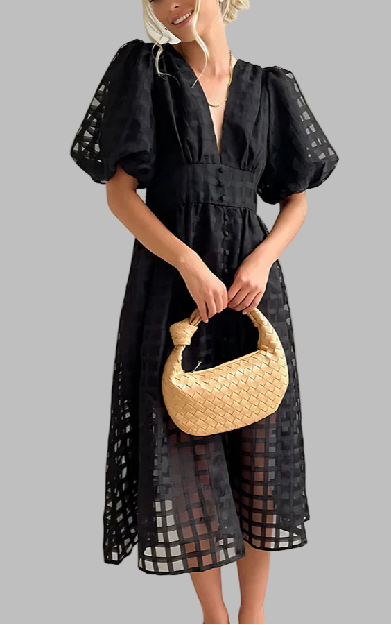 CHELSEA | CLASSIC PUFF SLEEVED MIDI DRESS