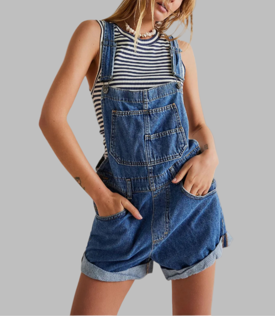 REMITA™ - Vintage Adjustable Denim Overall Shorts