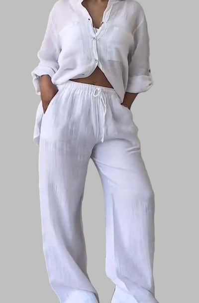 CLAUDINE - Two-piece set with trousers in cotton and linen