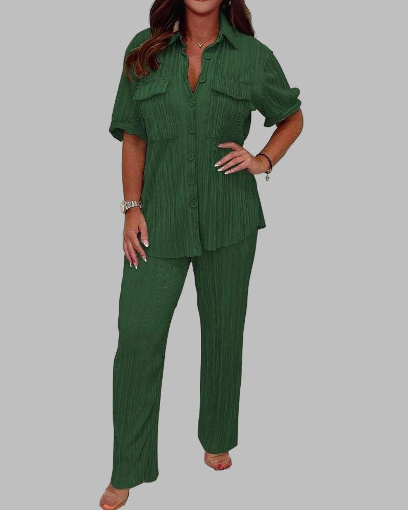 CECILLE - ELEGANT PLEATED TOP AND PANTS SET