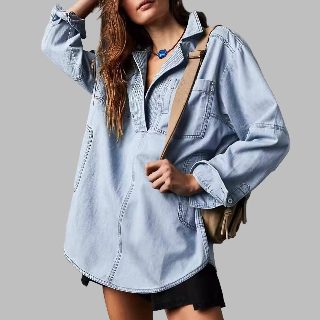 NALINAE™ – Chic V-Neck  Denim Tunic Top