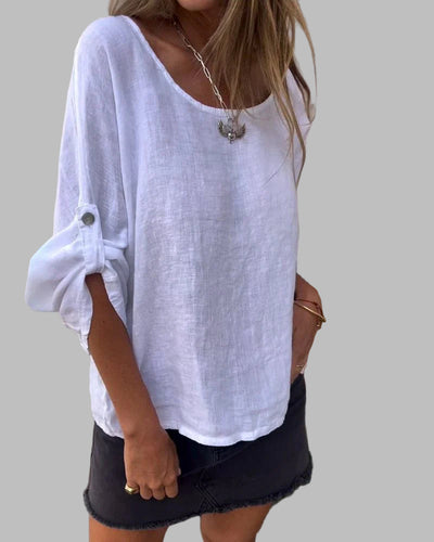 PERERENAN - Cotton and Linen Crew Neck Shirt
