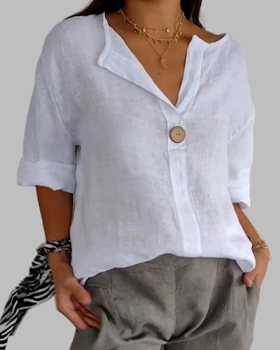 ARAI - V - Neck Cotton And Linen Button Top