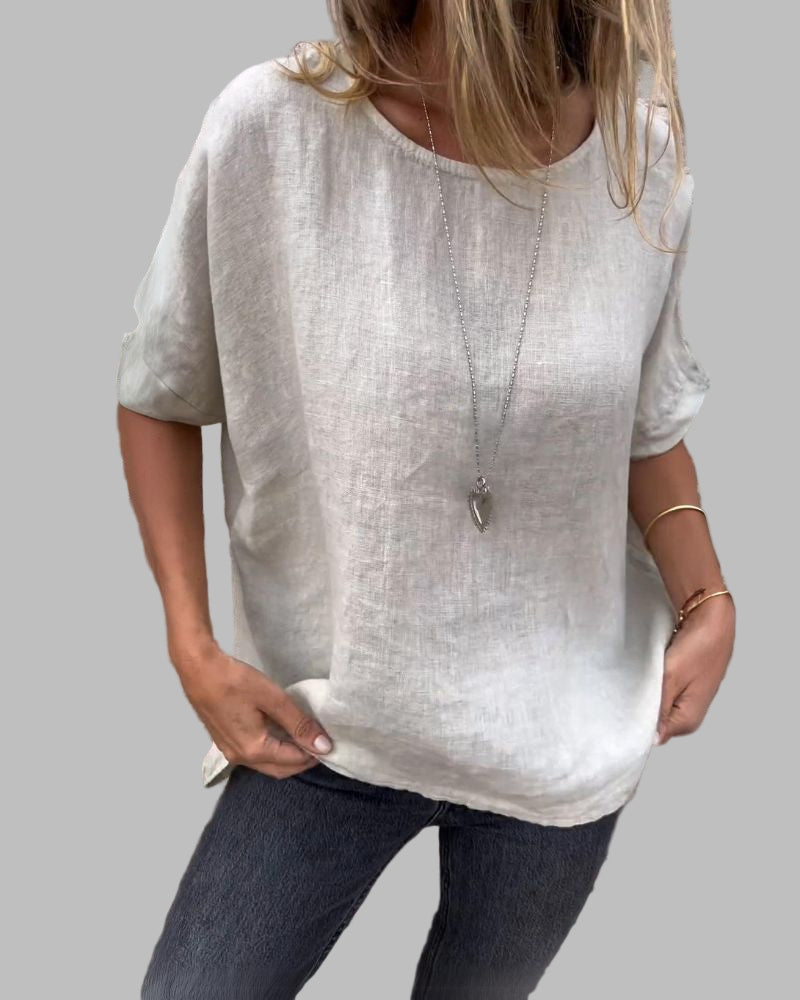 BAUA - Round Neck Cotton And Linen T-Shirt