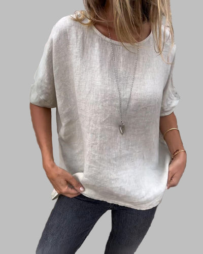 BAUA - Round Neck Cotton And Linen T-Shirt