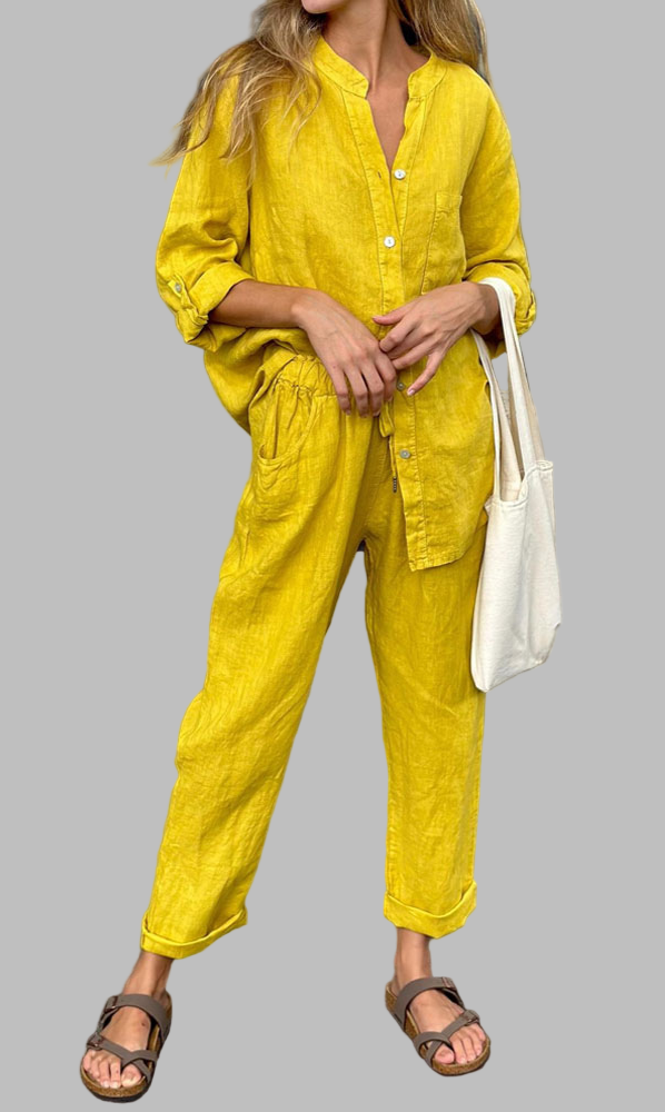 ALAN - V-Neck Shirt & Pants Cotton Linen Set