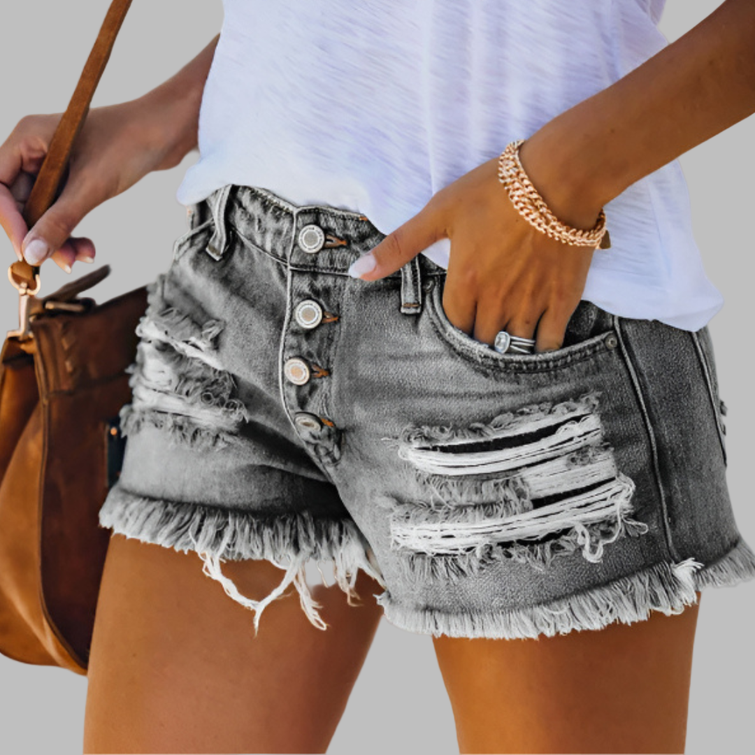 DOLORES™ – Daily Slim-Fit  Ripped Jean Shorts