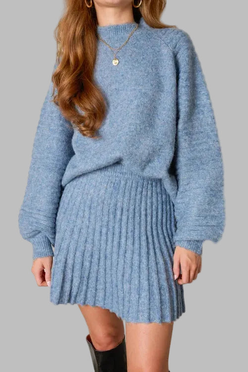 Elara™ Elegant Pleated Sweater and Skirt