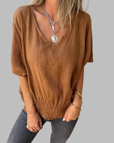 BOMIA - Comfortable Waisted T-shirt with V-neckline