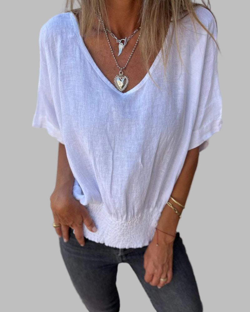 BOMIA - Comfortable Waisted T-shirt with V-neckline