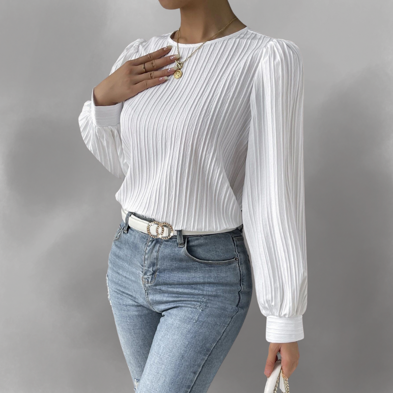 Eleve - Elegant Pleated Blouse with Long Sleeves