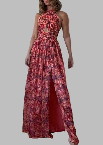 CASSIA | ELEGANT SIDE-SLIT FLORAL MAXI DRESS