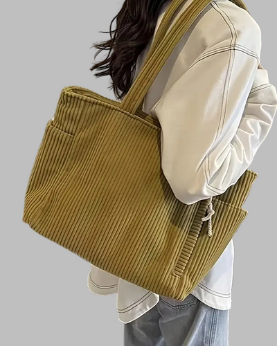 SOCIANI™ – Trending Ribbed Tote Bag with Drawstring Detail