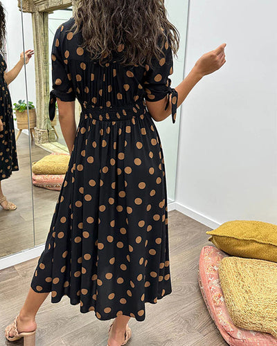 JESSY | STYLISH POLKA DOT V-NECK DRESS