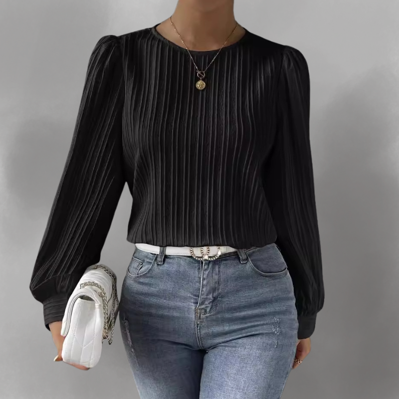 Eleve - Elegant Pleated Blouse with Long Sleeves