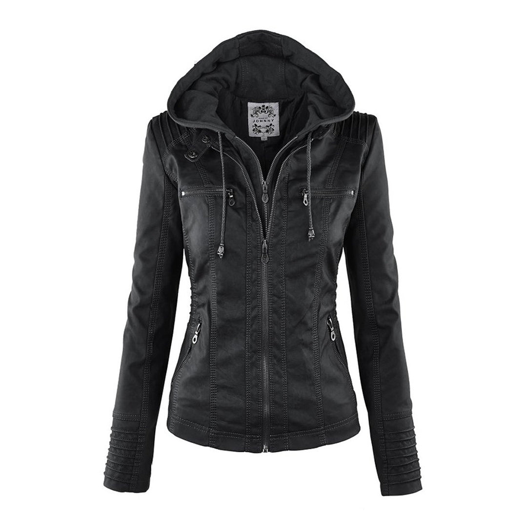 Tia | Modern leather jacket with hood