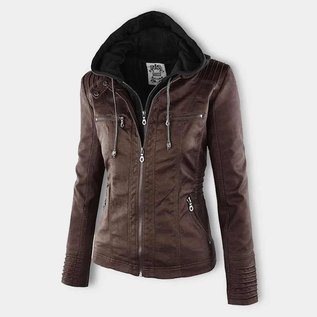 Tia | Modern leather jacket with hood