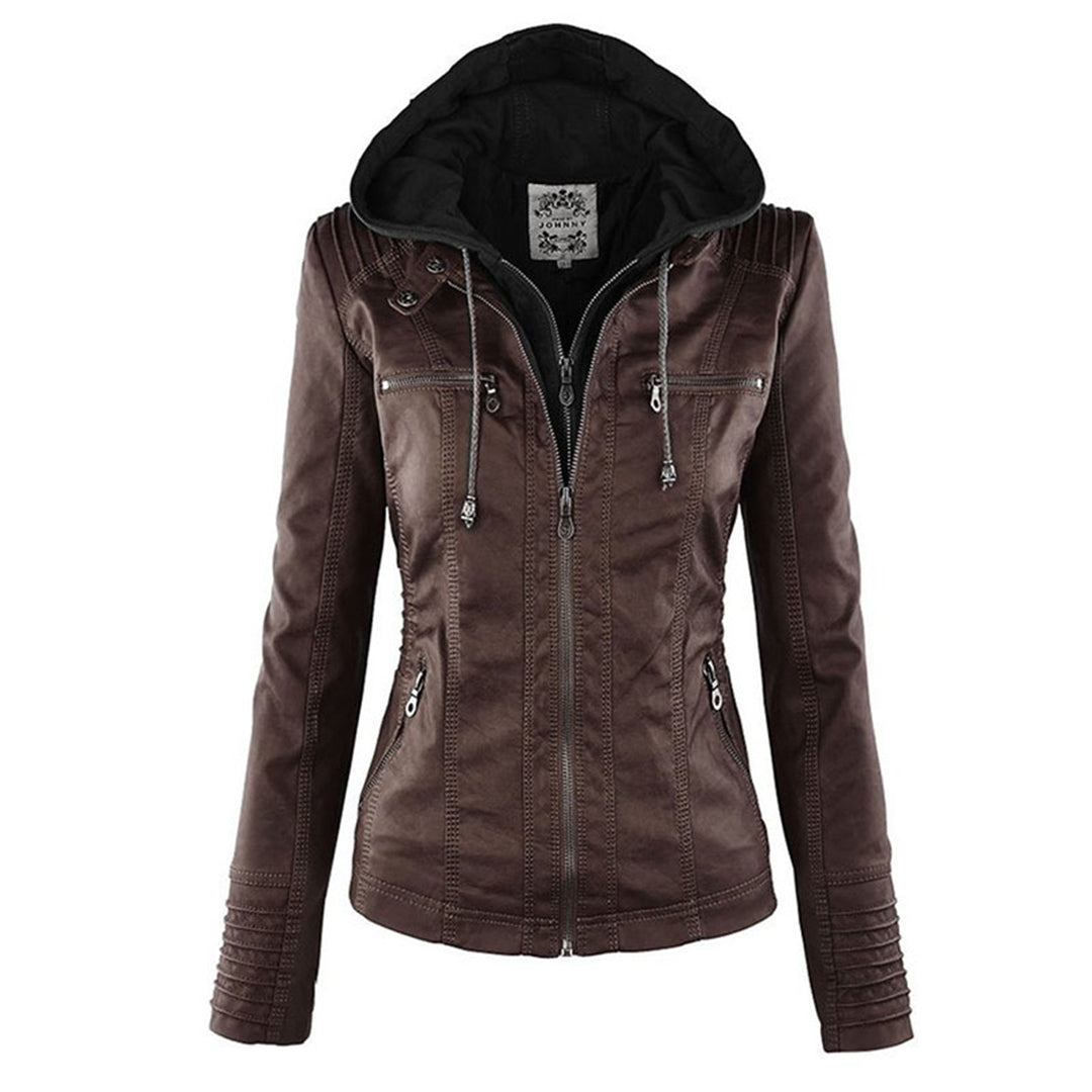 Tia | Modern leather jacket with hood