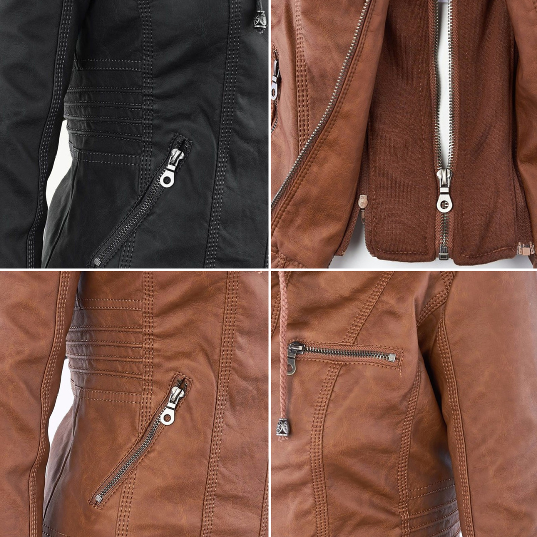 Tia | Modern leather jacket with hood