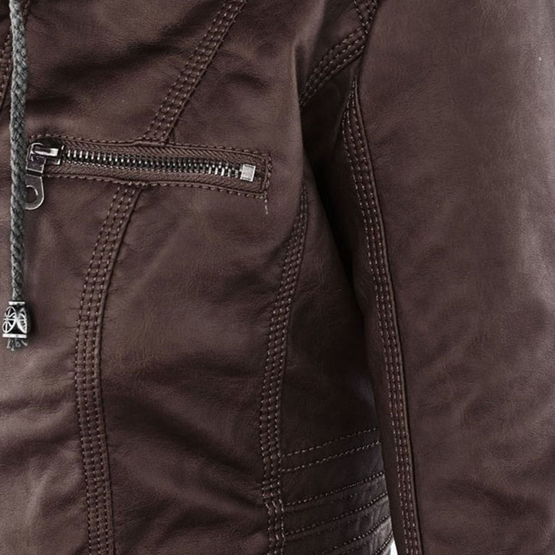 Tia | Modern leather jacket with hood