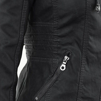 Tia | Modern leather jacket with hood