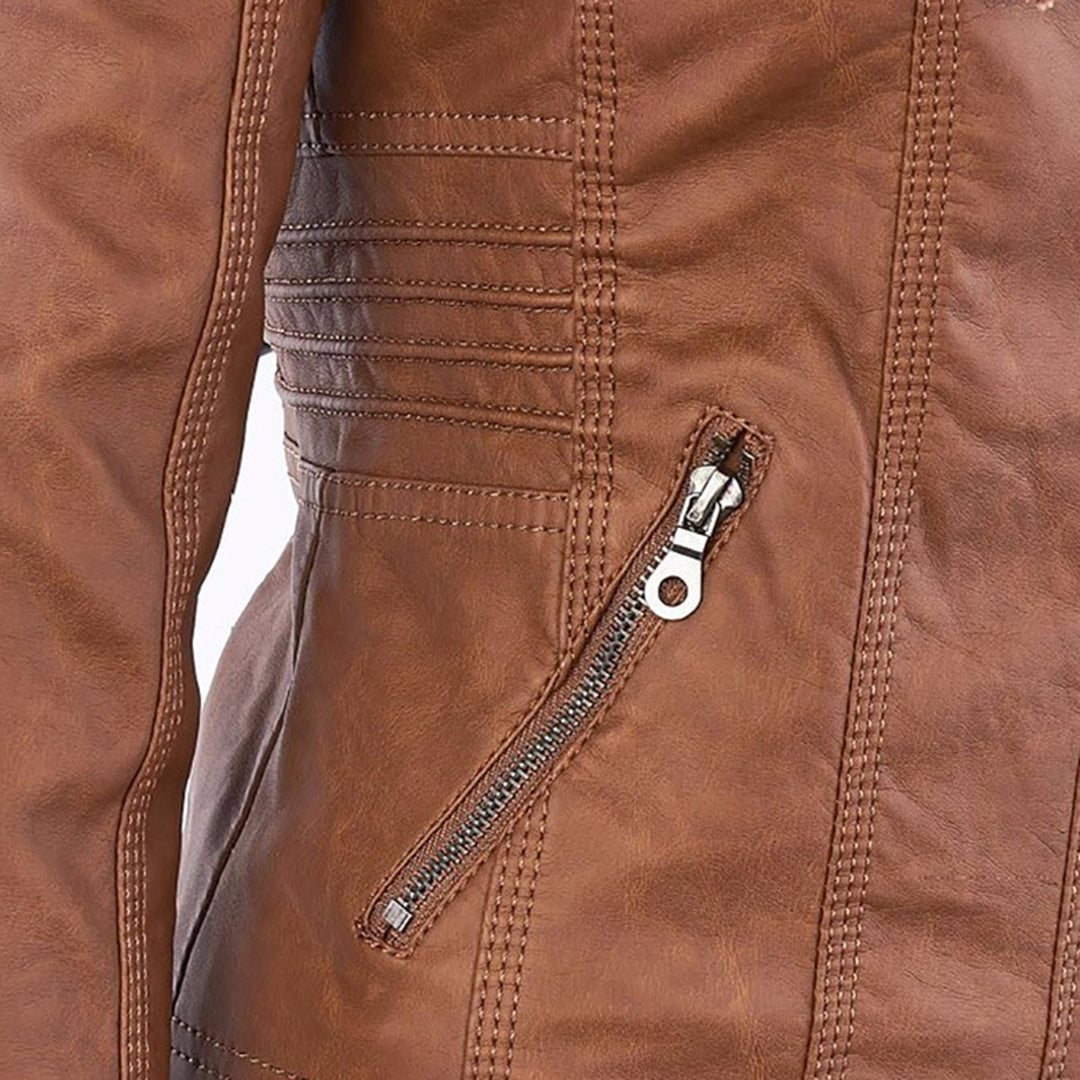 Tia | Modern leather jacket with hood