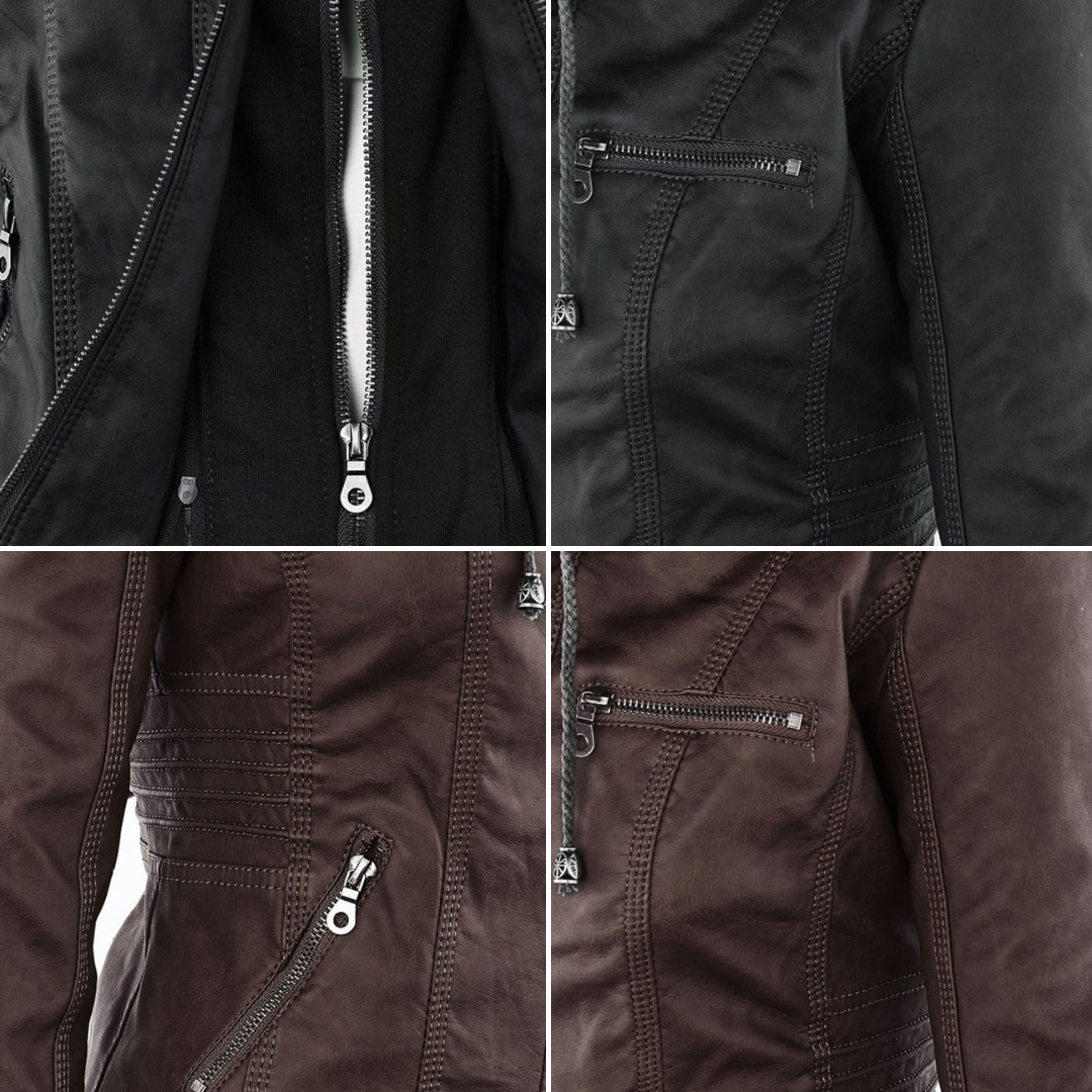 Tia | Modern leather jacket with hood