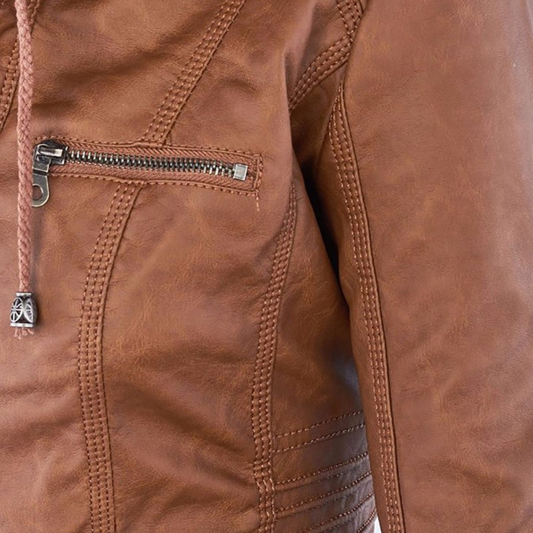 Tia | Modern leather jacket with hood