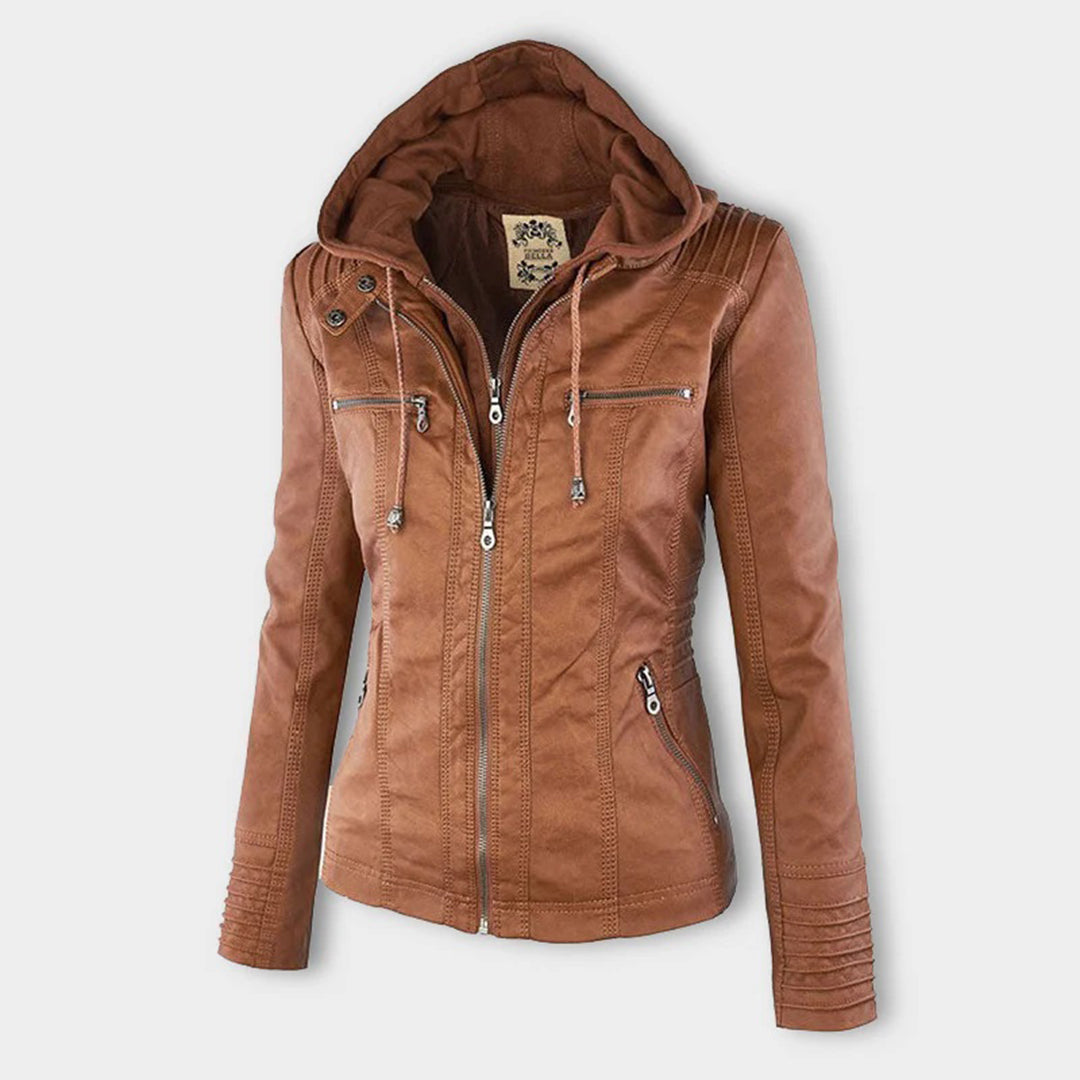 Tia | Modern leather jacket with hood