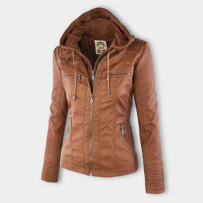 Tia | Modern leather jacket with hood