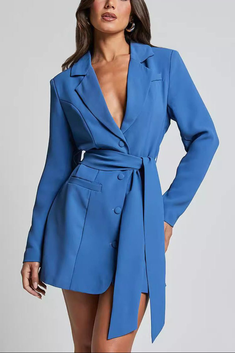 Benoit™ Blue Belted Blazer Dress