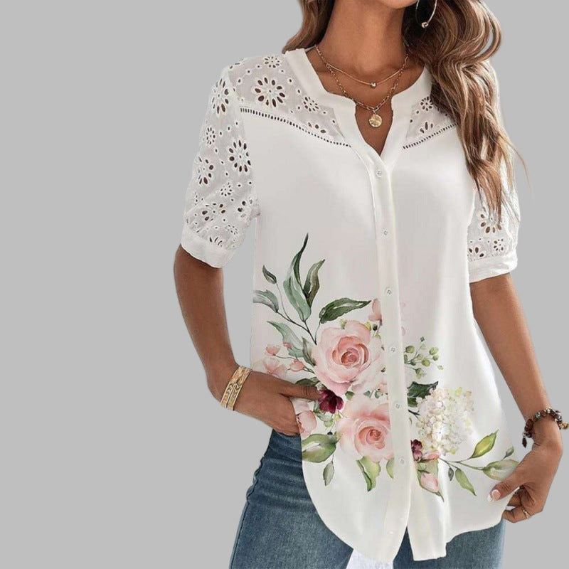 ANNELISE™ – Casual Lace Printed Blouse