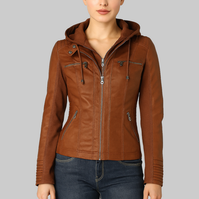 Tia | Modern leather jacket with hood