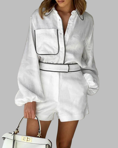 DALA - WHITE BLOUSE AND SHORTS TWO PIECES SET