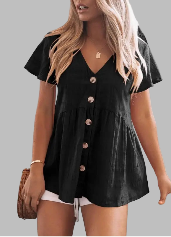 DELINA™ – Casual Cozy V-Neck Peplum Blouse