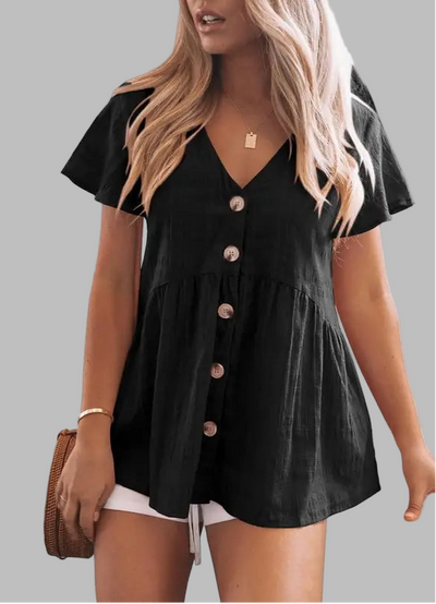 DELINA™ – Casual Cozy V-Neck Peplum Blouse