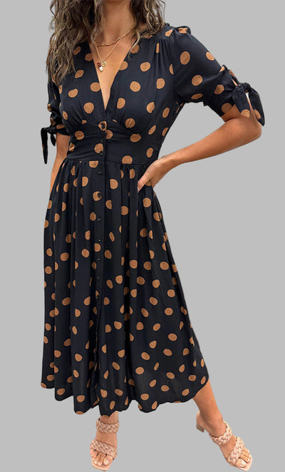 JESSY | STYLISH POLKA DOT V-NECK DRESS