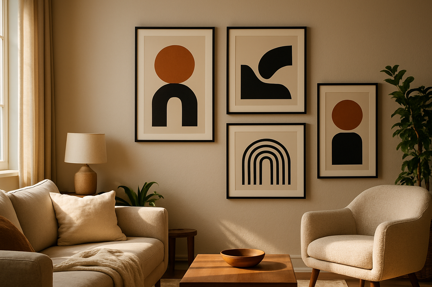 modern printed wall art in modern cozy apartment